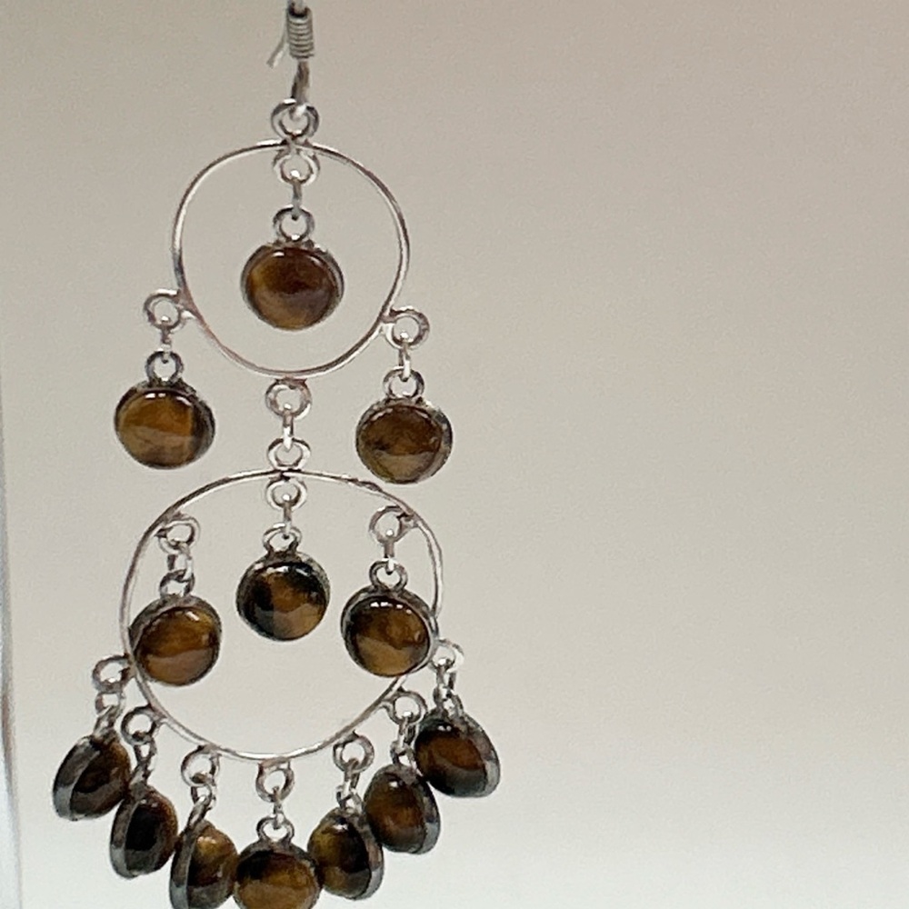 Statement Tiger’s Eye Sterling Silver Chandelier … - image 4